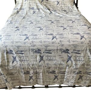 Restoration Hardware Baby & Child Vintage Airplane Blueprint Full Top Sheet Navy